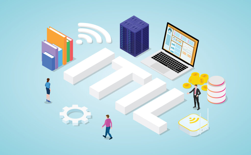 itil information technology infrastructure library concept with big words and text with modern isometric style - vector